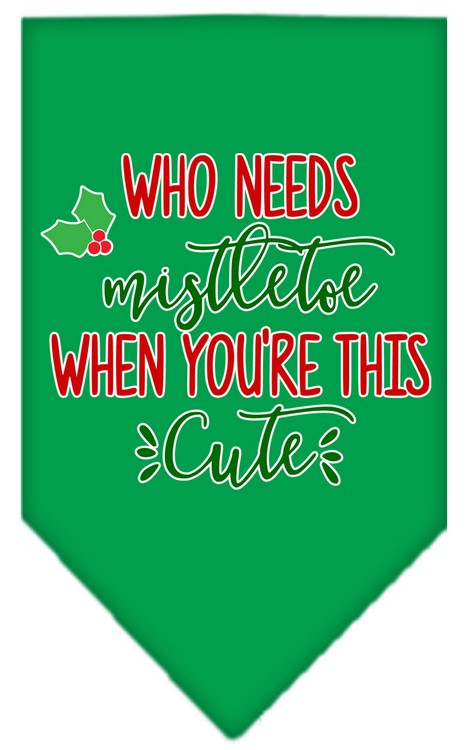 Who Needs Mistletoe Screen Print Bandana Emerald Green Small